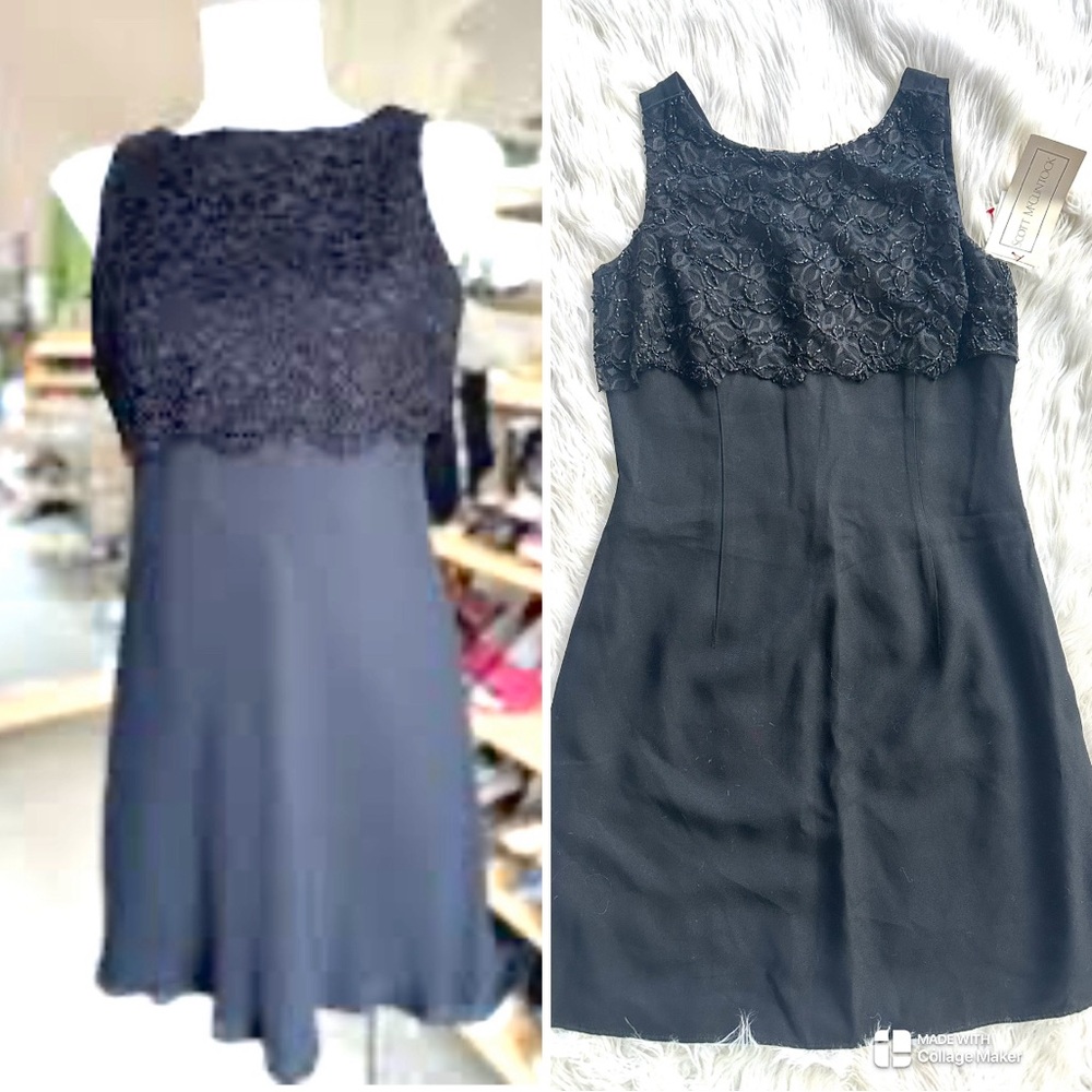 Vintage NWT Jessica McClintock Black Beaded Lace Mini Dress Size 12